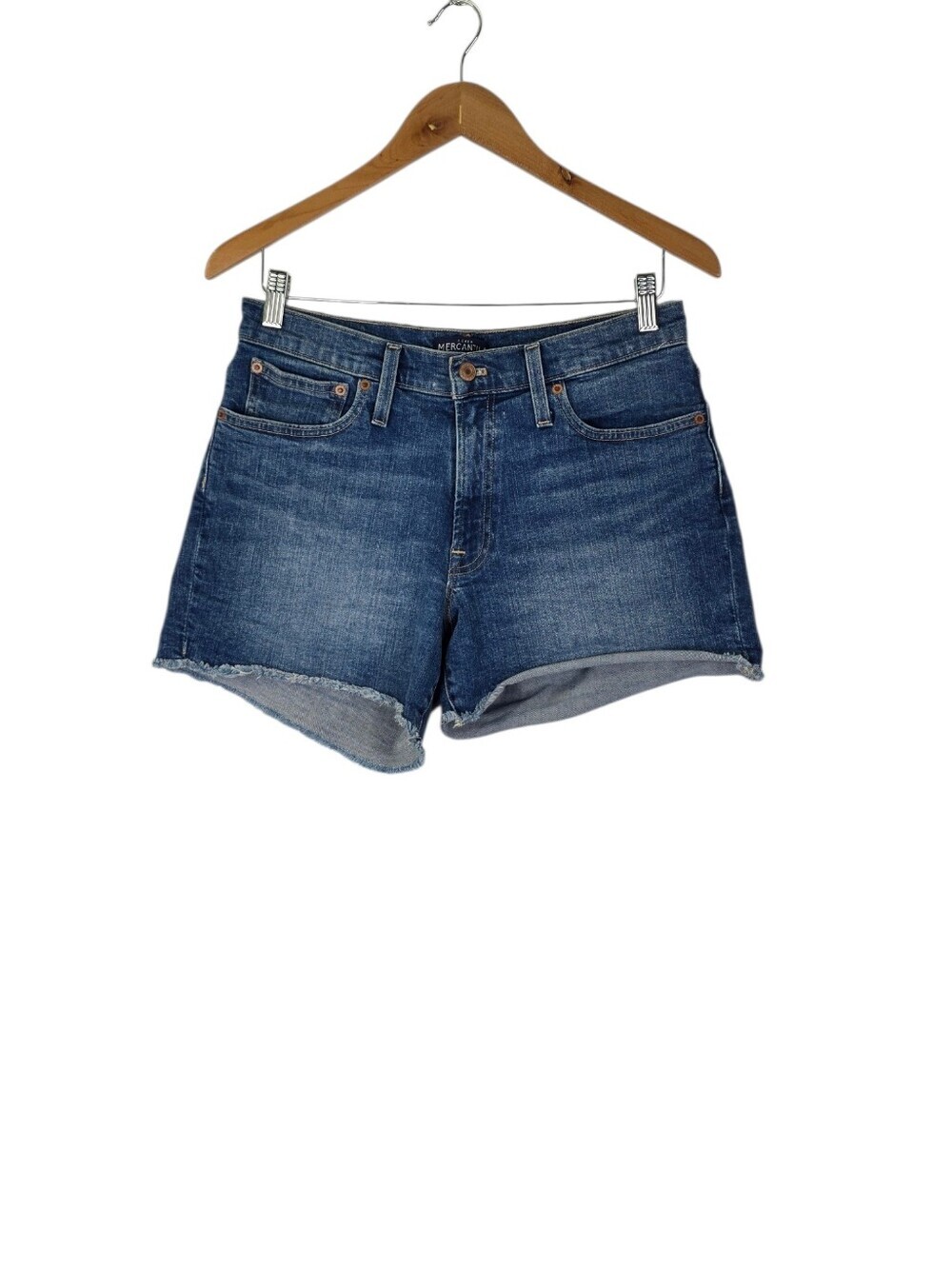 J.Crew Mercantile Women's Size 27 Denim High Rise Shorts Raw Hem Stretch Fitted